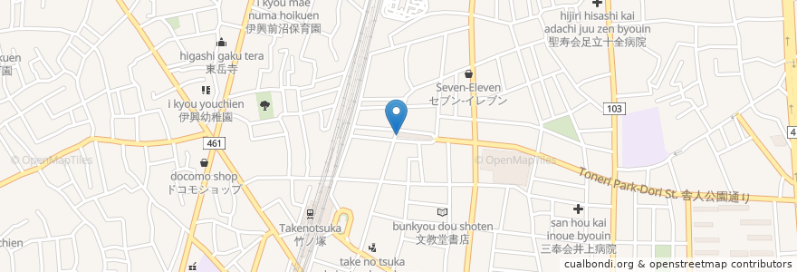 Mapa de ubicacion de 竹の塚東B棟 en Japão, Tóquio, 足立区.