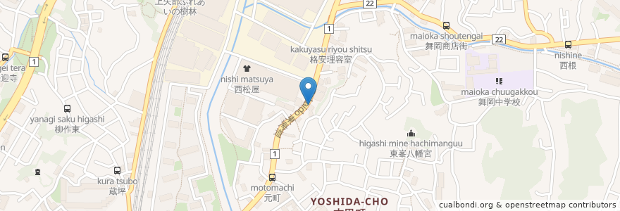 Mapa de ubicacion de 元町食堂 en Japan, Kanagawa Prefecture, Yokohama, Totsuka Ward.