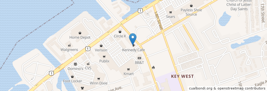 Mapa de ubicacion de Kennedy Cafe en ایالات متحده آمریکا, فلوریدا, شهرستان مونرو، فلوریدا, Key West.