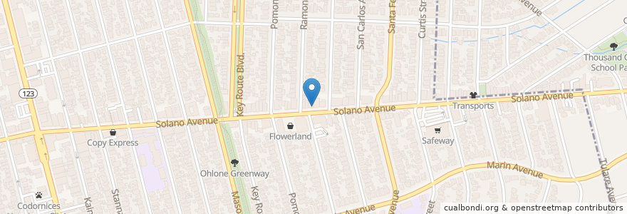 Mapa de ubicacion de Sushi Solano en United States, California, Alameda County, Albany.