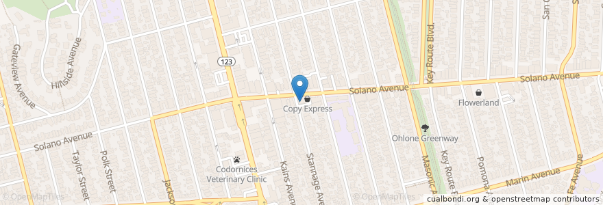 Mapa de ubicacion de Cafe Raj en アメリカ合衆国, カリフォルニア州, アラメダ郡, Albany.