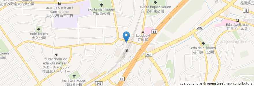Mapa de ubicacion de 江田駅前公衆トイレ en 日本, 神奈川縣, 横滨市, 青葉区.