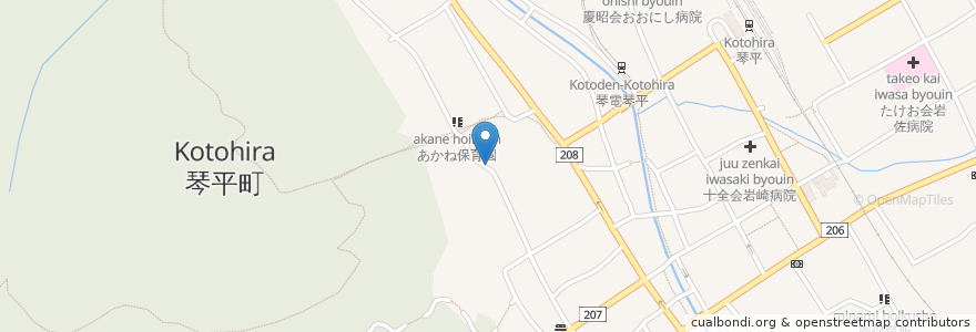 Mapa de ubicacion de こんぴらうどん 工場併設店 en Japonya, 香川県, 仲多度郡, 琴平町.