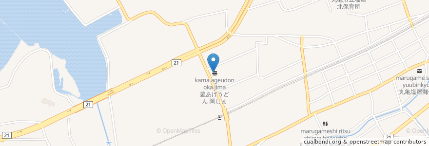 Mapa de ubicacion de 釜あげうどん 岡じま en Jepun, 香川県, 丸亀市.