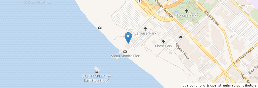 Mapa de ubicacion de Pier Burger en アメリカ合衆国, カリフォルニア州, Los Angeles County.