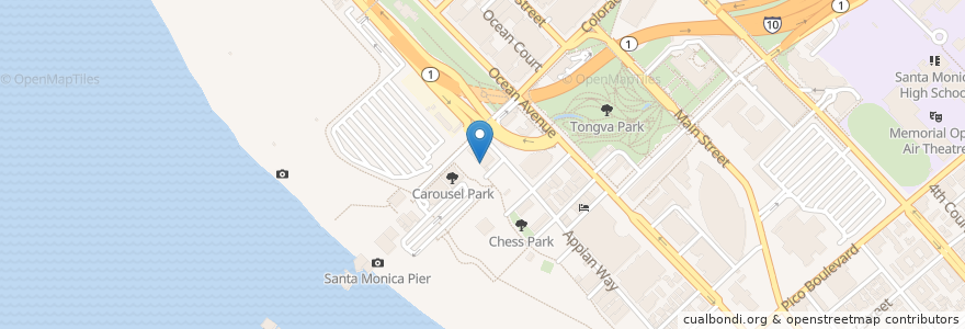 Mapa de ubicacion de Big Dean's OceanFront Cafe en الولايات المتّحدة الأمريكيّة, كاليفورنيا, مقاطعة لوس أنجلس.