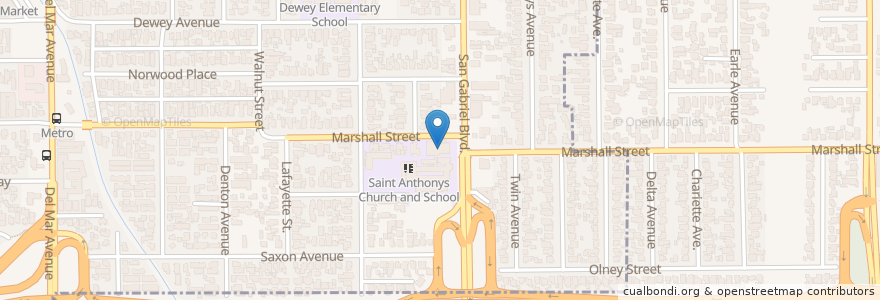 Mapa de ubicacion de Saint Anthonys Church and School en Estados Unidos Da América, Califórnia, Los Angeles County, San Gabriel.
