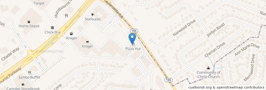 Mapa de ubicacion de Pizza Hut en 美利坚合众国/美利堅合眾國, 肯塔基州, Jefferson County, Louisville, Jeffersontown.