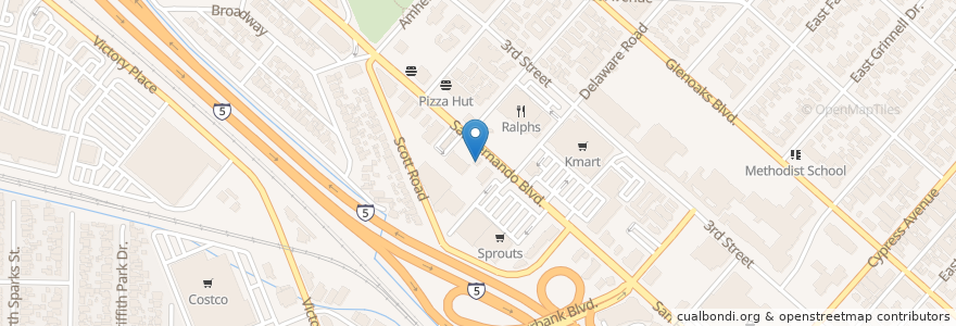 Mapa de ubicacion de Taco Bell en Verenigde Staten, Californië, Los Angeles County, Burbank.