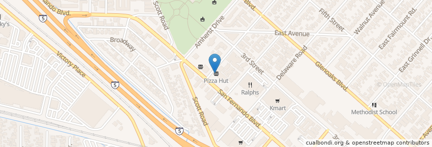 Mapa de ubicacion de Pizza Hut en Amerika Syarikat, California, Los Angeles County, Burbank.