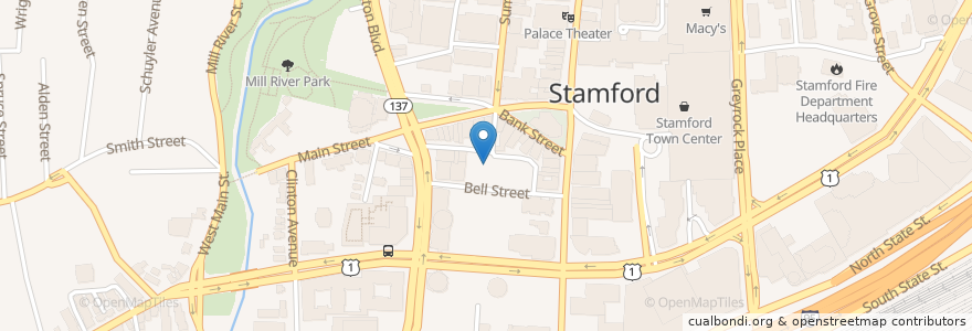 Mapa de ubicacion de Bell Street Garage en Estados Unidos Da América, Connecticut, Fairfield County, Stamford.