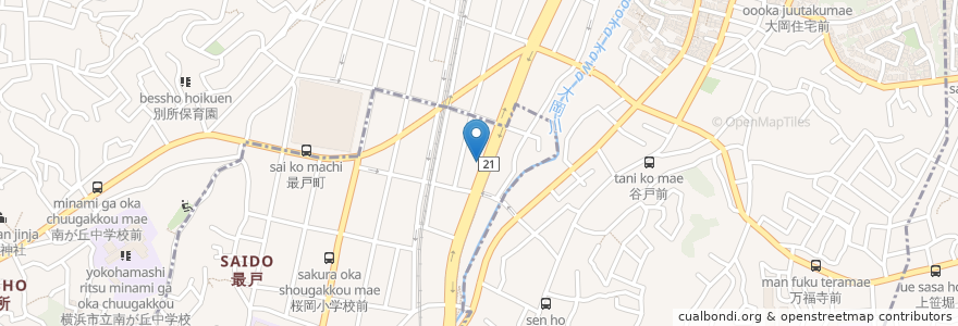 Mapa de ubicacion de おそば 太蔵 en 日本, 神奈川県, 横浜市, 南区.