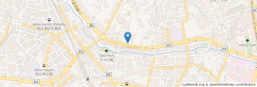 Mapa de ubicacion de 一風堂 恵比寿店 en اليابان, 東京都, 渋谷区, 広尾.