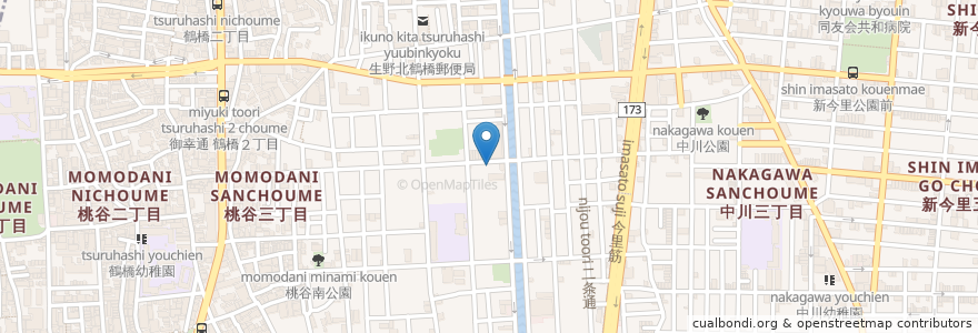 Mapa de ubicacion de カフェギャルソン en Япония, Осака, 大阪市, 生野区.
