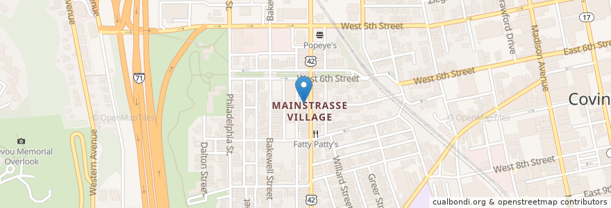Mapa de ubicacion de Mainstrasse Village Pub en الولايات المتّحدة الأمريكيّة, كنتاكي, مقاطعة كينتون, Covington.