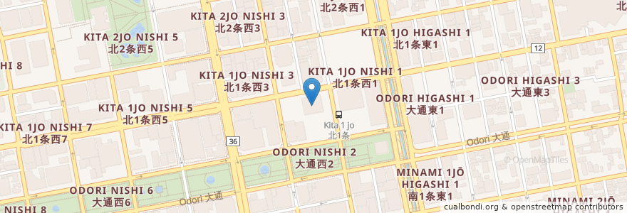Mapa de ubicacion de 札幌市役所 en اليابان, محافظة هوكايدو, 石狩振興局, 札幌市, 中央区.