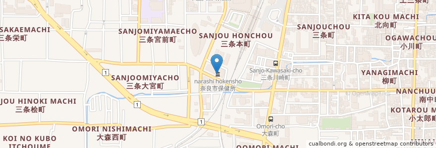 Mapa de ubicacion de 奈良市保健所 en Japan, Präfektur Nara, 奈良市.