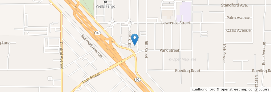 Mapa de ubicacion de Sam's Cafe en United States, California, Stanislaus County, Ceres.