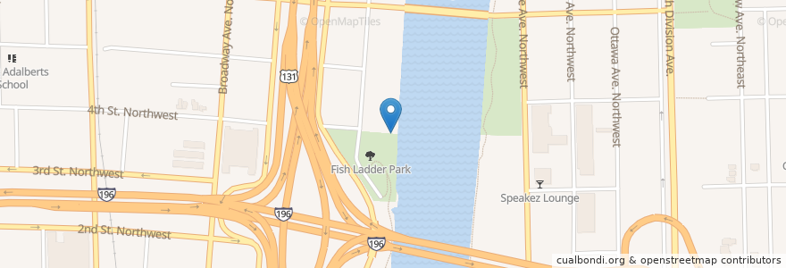 Mapa de ubicacion de Fish Ladder Park Bike Parking en Stati Uniti D'America, Michigan, Kent County, Grand Rapids.