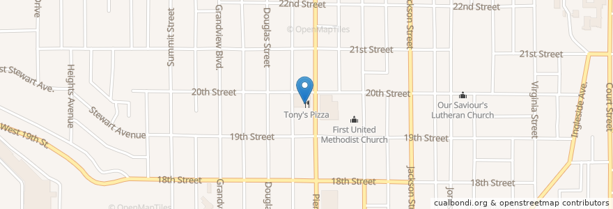 Mapa de ubicacion de Tony's Pizza en Estados Unidos De América, Iowa, Woodbury County, Sioux City.
