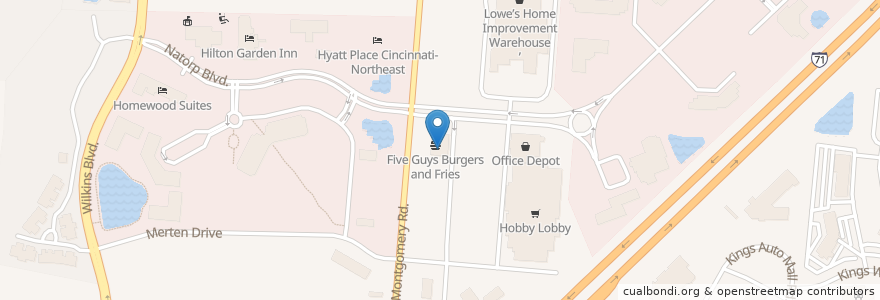 Mapa de ubicacion de Five Guys en Соединённые Штаты Америки, Огайо, Warren County.
