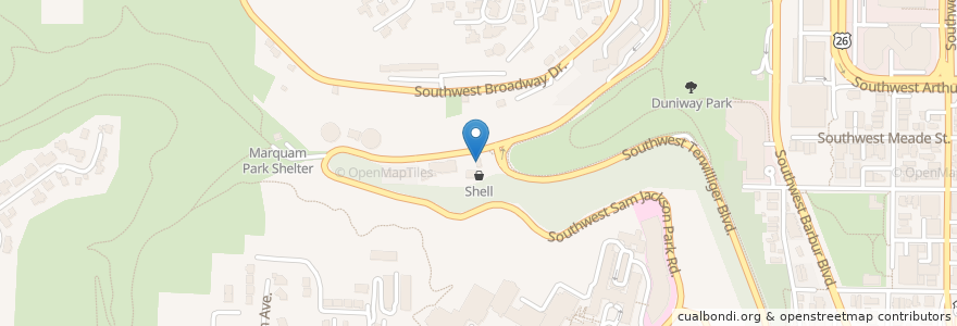 Mapa de ubicacion de Shell en 미국, 오리건, Portland, Multnomah County.