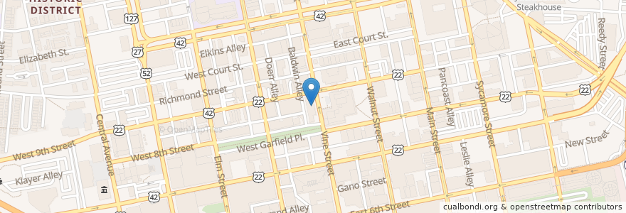 Mapa de ubicacion de Cafe Martin en 미국, 오하이오 주, Hamilton County, Cincinnati.