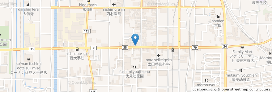 Mapa de ubicacion de オーエスドラッグ en 日本, 京都府, 京都市, 伏見区.