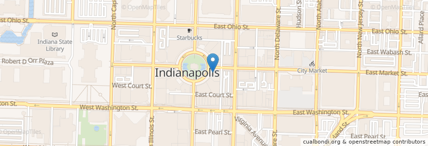 Mapa de ubicacion de Starbucks en Amerika Birleşik Devletleri, Indiana, Indianapolis.