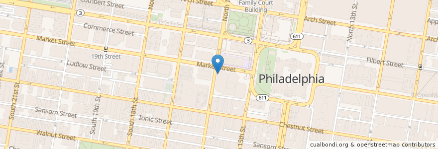 Mapa de ubicacion de Starbucks en Estados Unidos De América, Pensilvania, Philadelphia County, Philadelphia.