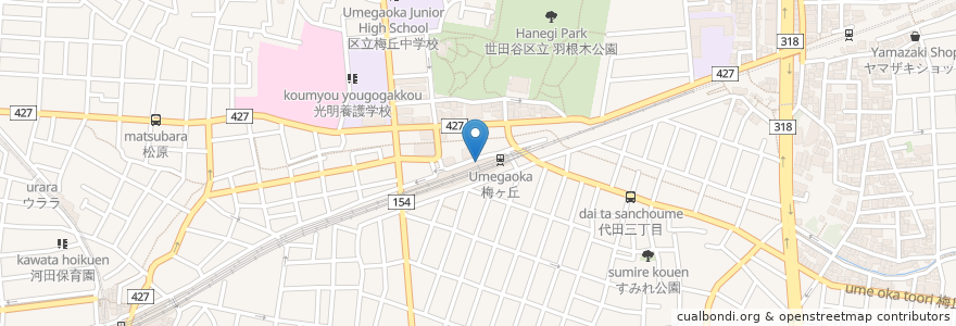 Mapa de ubicacion de 成育しせい保育園梅丘分園 en Japon, Tokyo, 世田谷区.