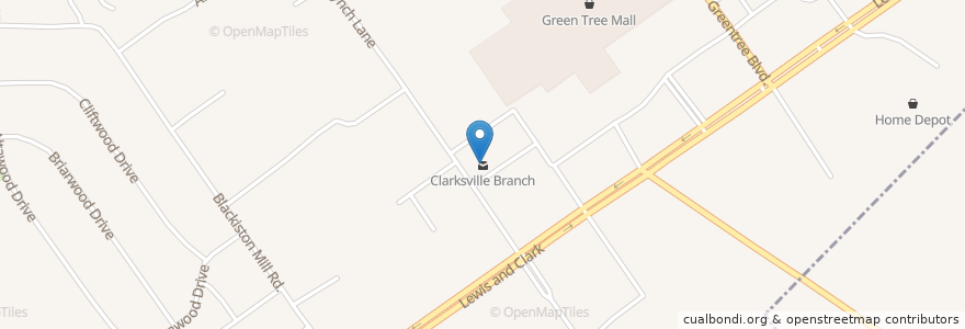 Mapa de ubicacion de Clarksville Branch en アメリカ合衆国, インディアナ州, Clark County, Clarksville.