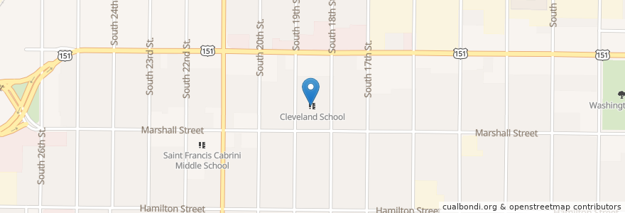 Mapa de ubicacion de Cleveland School en Соединённые Штаты Америки, Висконсин, Manitowoc County, Manitowoc.