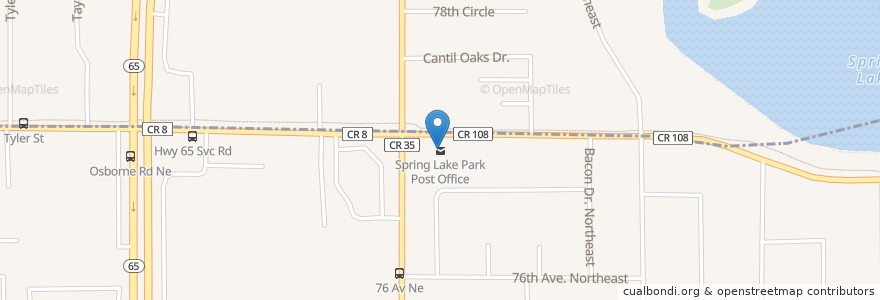 Mapa de ubicacion de Spring Lake Park Post Office en United States, Minnesota, Anoka County, Spring Lake Park, Fridley.