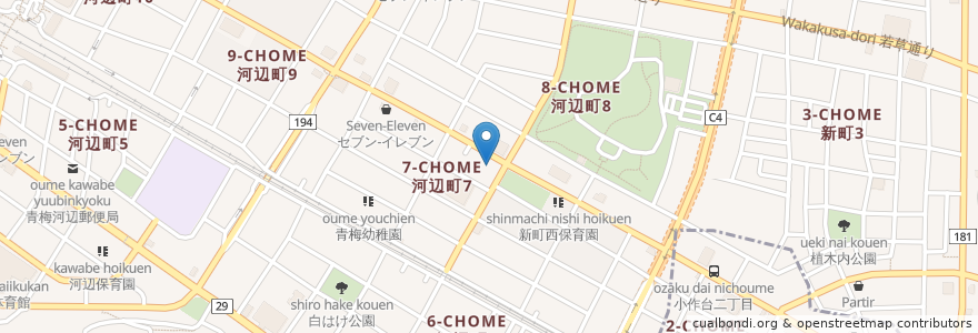 Mapa de ubicacion de ドラッグセイムス 青梅河辺店 en Japonya, 東京都, 青梅市.