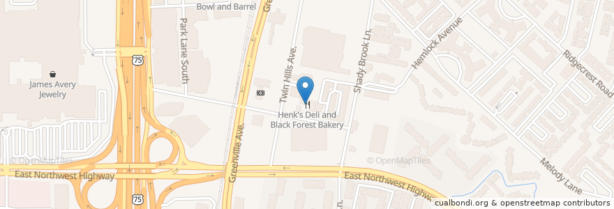Mapa de ubicacion de Henk's Deli and Black Forest Bakery en Estados Unidos Da América, Texas, Dallas County, Dallas.