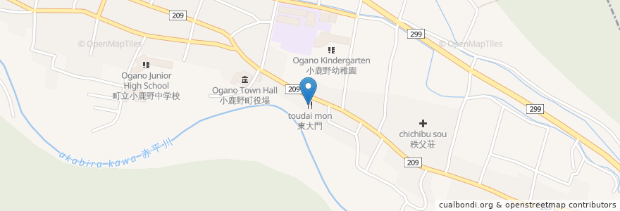 Mapa de ubicacion de 東大門 en 日本, 埼玉县, 秩父郡, 小鹿野町.