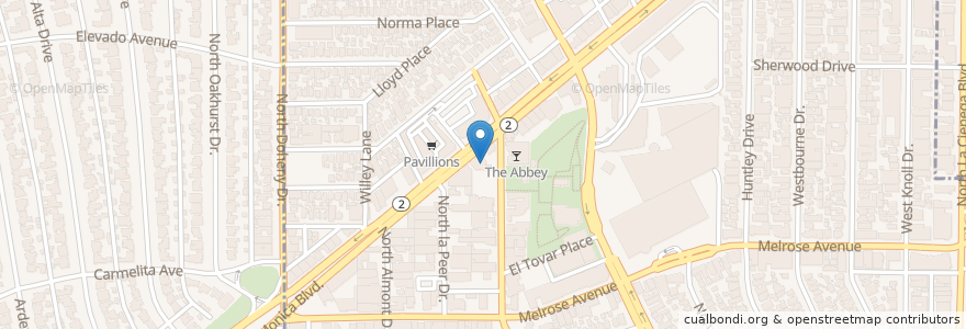 Mapa de ubicacion de Bossa Nova en 美利坚合众国/美利堅合眾國, 加利福尼亚州/加利福尼亞州, 洛杉矶县, 洛杉矶, West Hollywood.