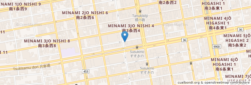 Mapa de ubicacion de Yosora-no-Jingisukan en اليابان, محافظة هوكايدو, 石狩振興局, 札幌市, 中央区.