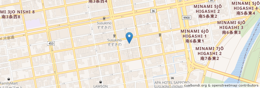 Mapa de ubicacion de 学園天国 en Japonya, 北海道, 石狩振興局, 札幌市, 中央区.