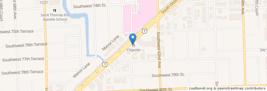 Mapa de ubicacion de Chipotle en الولايات المتّحدة الأمريكيّة, فلوريدا, مقاطعة ميامي داد, South Miami.