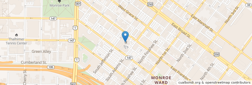 Mapa de ubicacion de TJ's en Amerika Syarikat, Virginia, Richmond City.