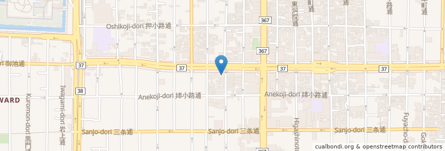 Mapa de ubicacion de 京都市税事務所 en ژاپن, 京都府, 京都市, 中京区.