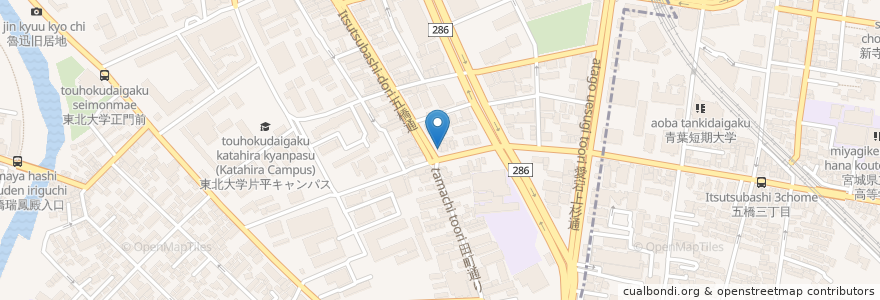 Mapa de ubicacion de カルネフレッチャ en 日本, 宫城县, 仙台市, 青葉区.