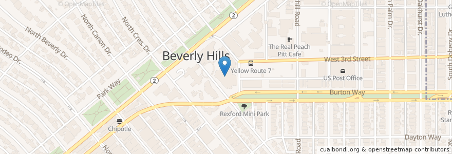 Mapa de ubicacion de Beverly Hills Public Library en الولايات المتّحدة الأمريكيّة, كاليفورنيا, مقاطعة لوس أنجلس, لوس أنجلس, بيفرلي هيلز.