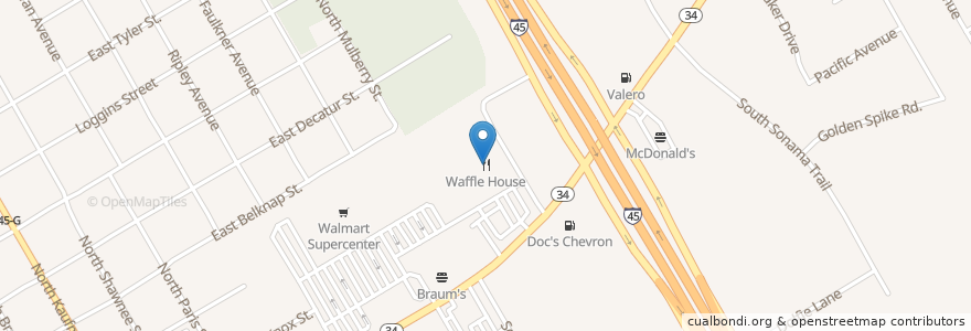 Mapa de ubicacion de Waffle House en United States, Texas, Ellis County, Ennis.