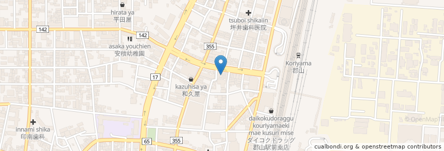 Mapa de ubicacion de 郡山駅前大通り郵便局 en Japon, Préfecture De Fukushima, Koriyama.