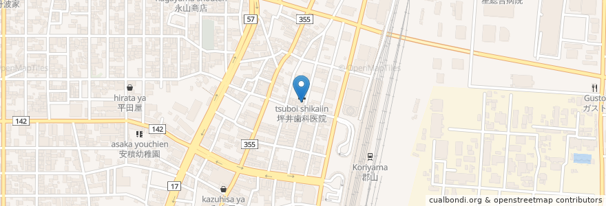 Mapa de ubicacion de 珈琲館 en Japan, Fukushima Prefecture, Koriyama.