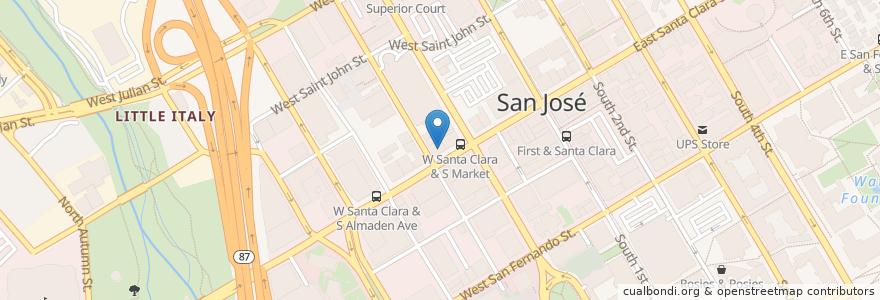 Mapa de ubicacion de Nick the Greek en 미국, 캘리포니아주, Santa Clara County, San Jose.