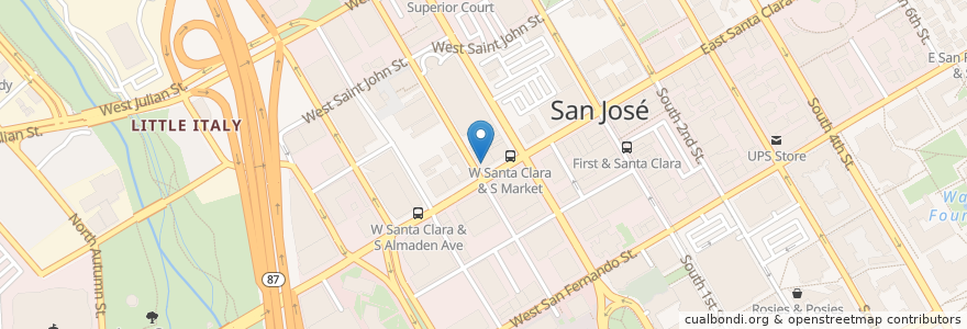 Mapa de ubicacion de Starbucks en Vereinigte Staaten Von Amerika, Kalifornien, Santa Clara County, San Jose.
